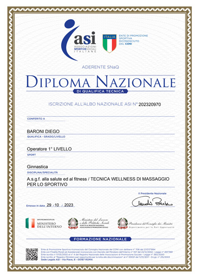Diploma osteopatia Diego Baroni